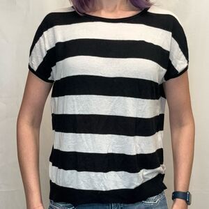 Women's Michael Michael Kors Striped Crewneck Sweater Shirt XS Black White